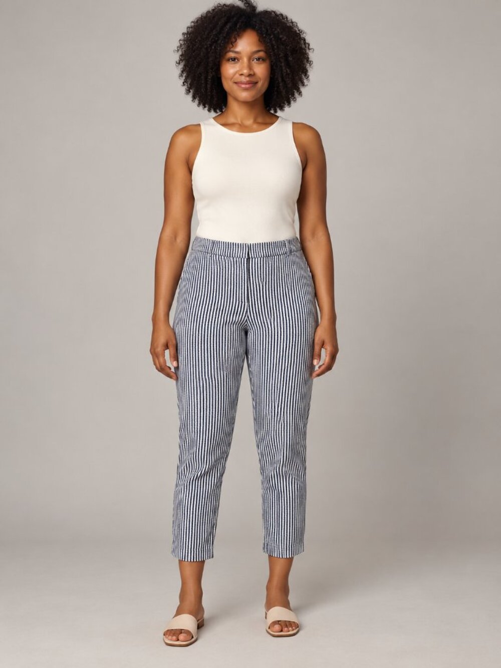 Rachel Zoe Blue White Striped Crop Ankle Pants Women's 10 Stretch Trousers